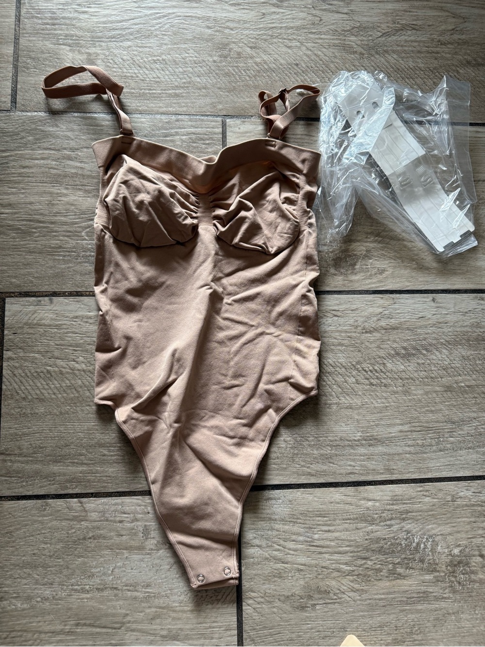 Nude/Tan Bodysuit with Clear Straps
